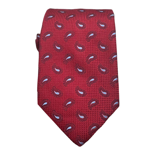 Red Mens Luxury Silk Neck Tie Textured Mini Paisley Weave Design