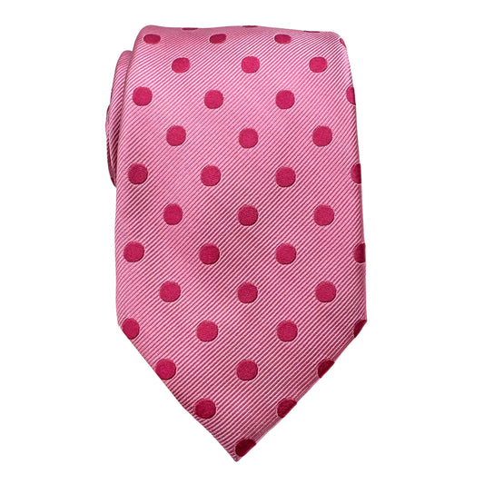 Pink Mens Luxury Silk Neck Tie Diagonal Twill Polka Dot Weave Design