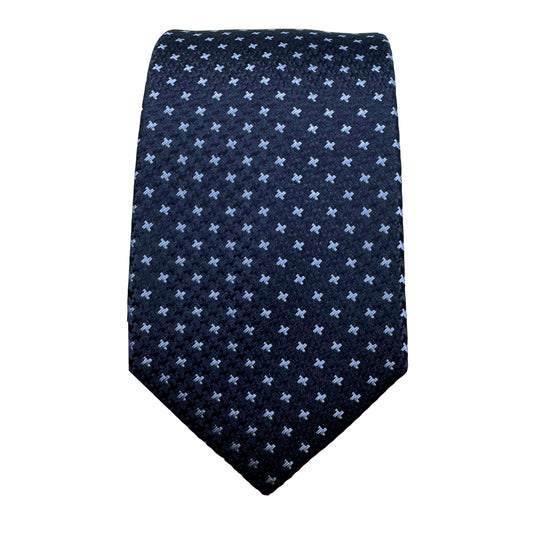 Navy Mens Luxury Silk Neck Tie Textured Houndstooth Motif Weave Design