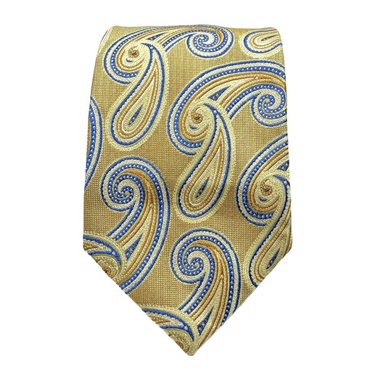 Soft Gold Mens Luxury Silk Neck Tie Paisley Weave Design