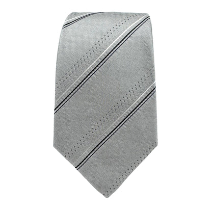 Silver Mens Luxury Silk Neck Tie Subtle Striped Weave Design