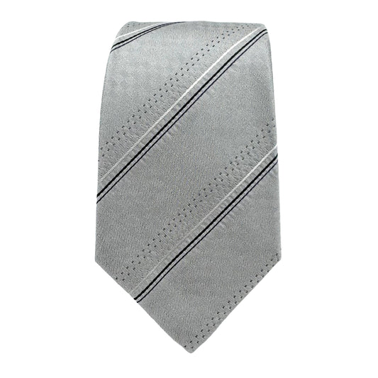 Silver Mens Luxury Silk Neck Tie Subtle Striped Weave Design