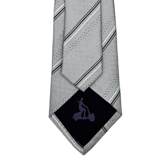 Silver Mens Luxury Silk Neck Tie Subtle Striped Weave Design