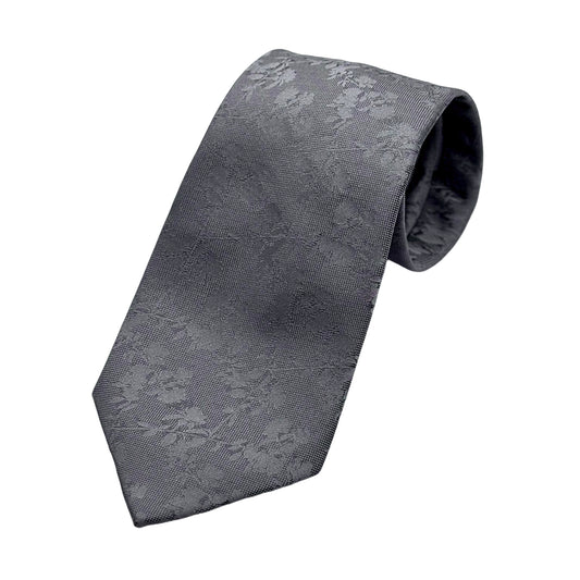 Charcoal Mens Luxury Silk Neck Tie in Textured Weave Floral Design