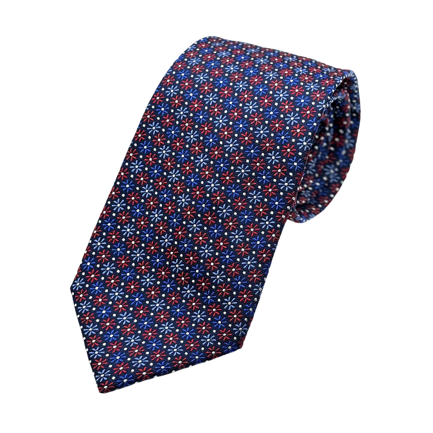 Navy Mens Luxury Silk Neck Tie in Textured Weave Floral Design