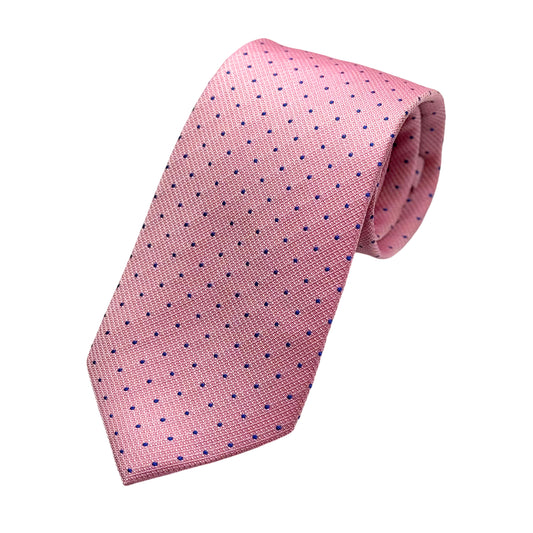 Pink Mens Luxury Silk Neck Tie in Textured Spotted Weave Design