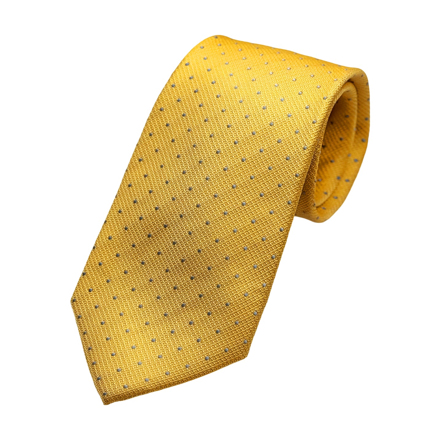 Gold Mens Luxury Silk Neck Tie in Textured Spotted Weave Design