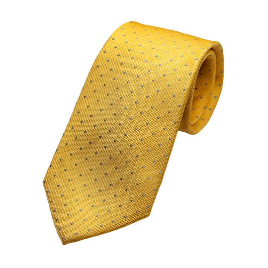 Gold Mens Luxury Silk Neck Tie in Textured Spotted Weave Design