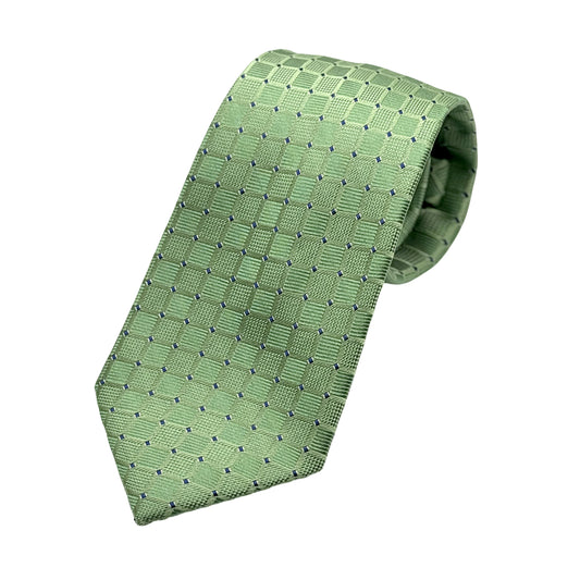 Mint Green Mens Luxury Silk Neck Tie in Textured Spotted Squares Weave Design