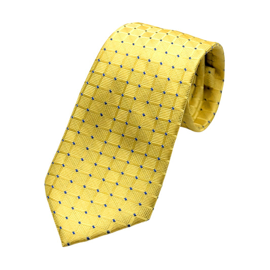 Gold Mens Luxury Silk Neck Tie in Textured Spotted Squares Weave Design
