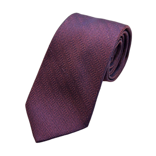 Magenta/Navy Mens Luxury Silk Neck Tie in Herringbone Weave Design