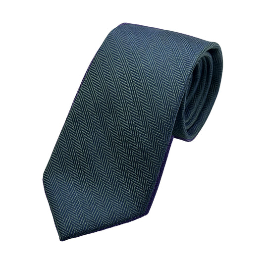 Dark Green Mens Luxury Silk Neck Tie in Herringbone Weave Design