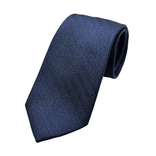 Navy Mens Luxury Silk Neck Tie in Herringbone Weave Design