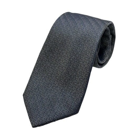 Charcoal Mens Luxury Silk Neck Tie in Herringbone Weave Design