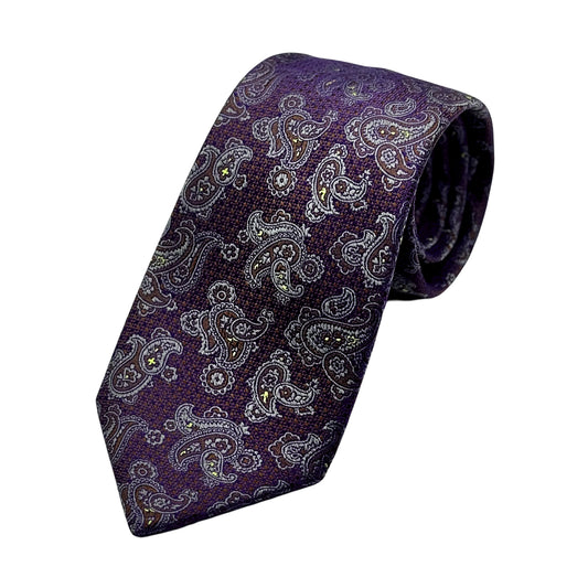 Grape Mens Luxury Silk Neck Tie in Textured Paisley Weave Design