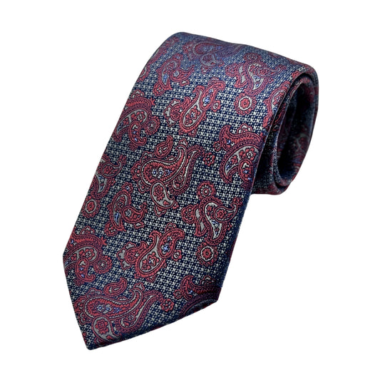 Charcoal Mens Luxury Silk Neck Tie in Textured Paisley Weave Design