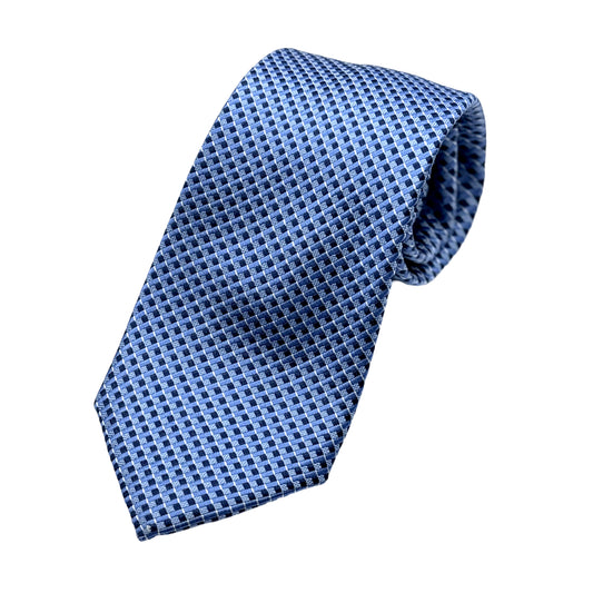 Blue Mens Luxury Silk Neck Tie in Textured Geometric Weave Design