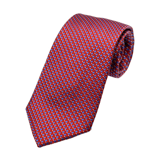 Red/Blue Mens Luxury Silk Neck Tie in Textured Geometric Weave Design