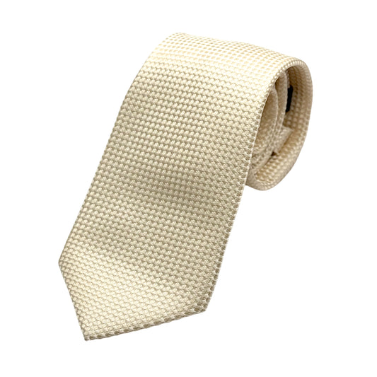 Beige Mens Luxury Silk Neck Tie in Subtle Textured Weave Design