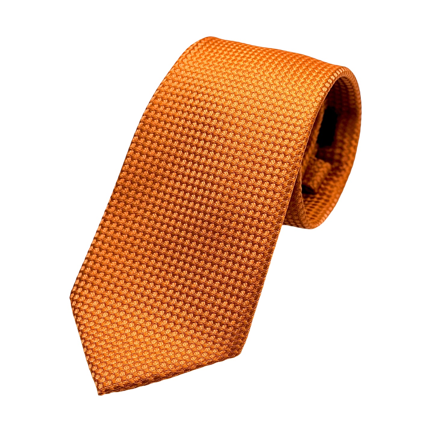 Orange Mens Luxury Silk Neck Tie in Subtle Textured Weave Design