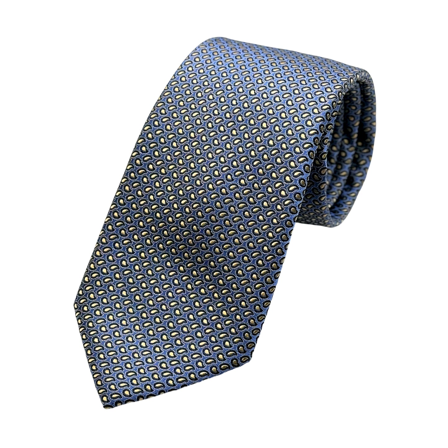 Slate Blue Mens Luxury Silk Neck Tie in Textured Paisley Weave Design