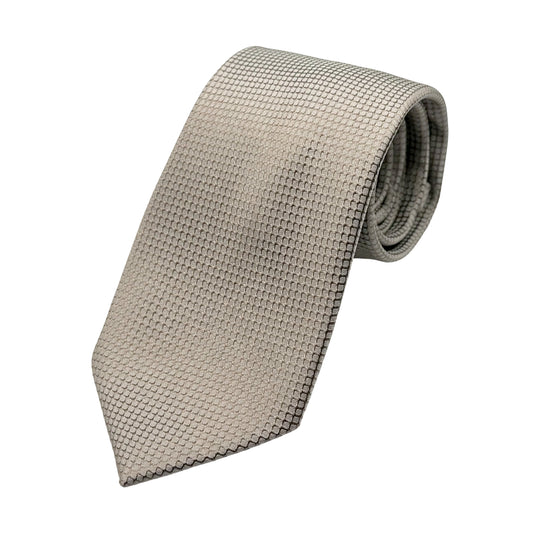 Taupe Mens Luxury Silk Neck Tie in Subtle Textured Weave Design