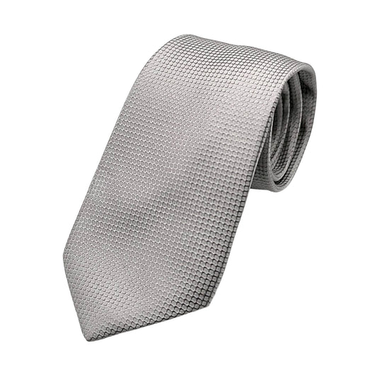 Silver Mens Luxury Silk Neck Tie in Subtle Textured Weave Design