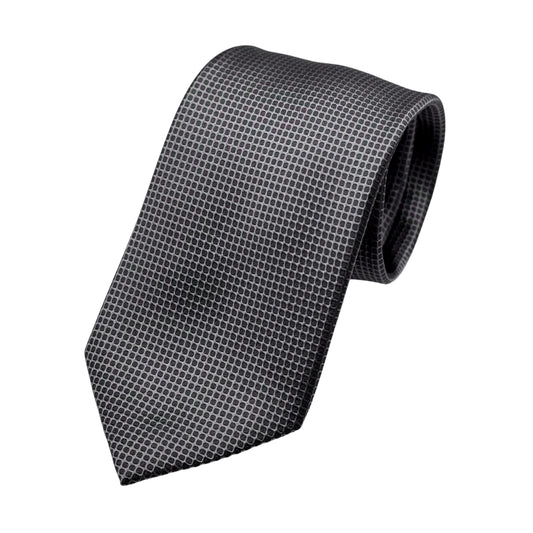 Grey Mens Luxury Silk Neck Tie in Subtle Textured Weave Design