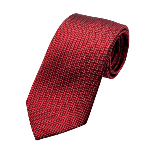 Red Mens Luxury Silk Neck Tie in Subtle Textured Weave Design