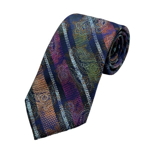 Purple Mens Luxury Silk Neck Tie in Paisley Striped Weave Design