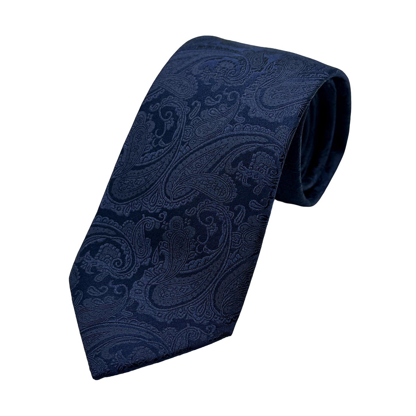 Navy Mens Luxury Silk Neck Tie in Subtle Paisley Weave Design