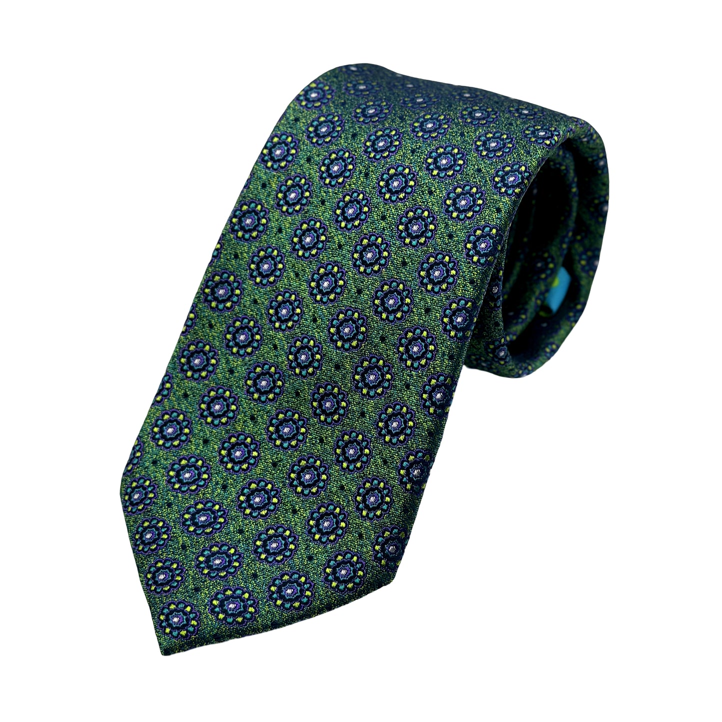 Green Mens Luxury Silk Neck Tie in Geometric Weave Design