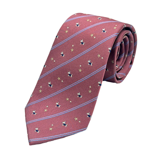 Coral Mens Silk Neck Tie in Diagonal Striped Dog Motif Weave Design