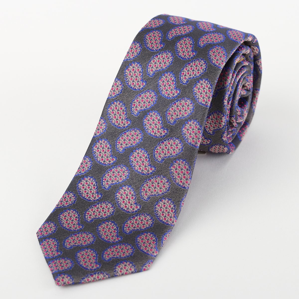 Taupe Mens Silk Neck Tie in Paisley Weave Design