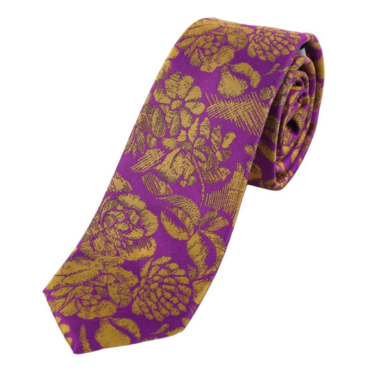 James Adelin Mens Silk Neck Tie in Satin Floral Weave Design