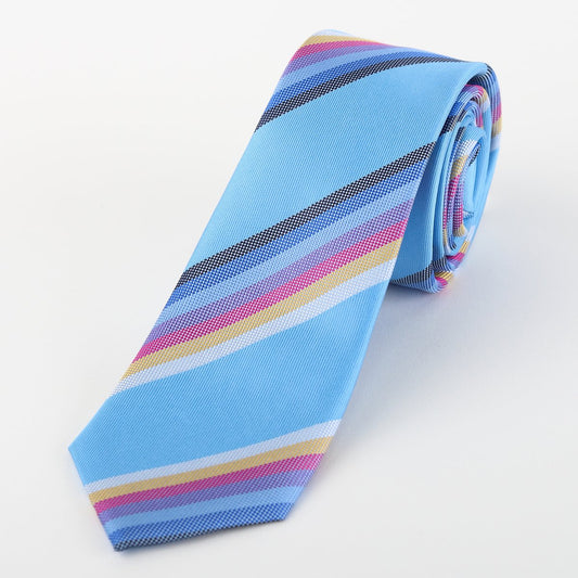 Sky Blue Mens Luxury Silk Neck Tie in Textured Multi Striped Weave Design