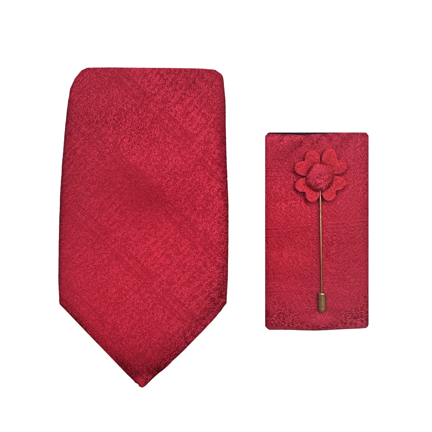Red Luxury Subtle Textured Striped Weave 7.5cm Width Tie/Pocket Square/Lapel Pin Combo Set
