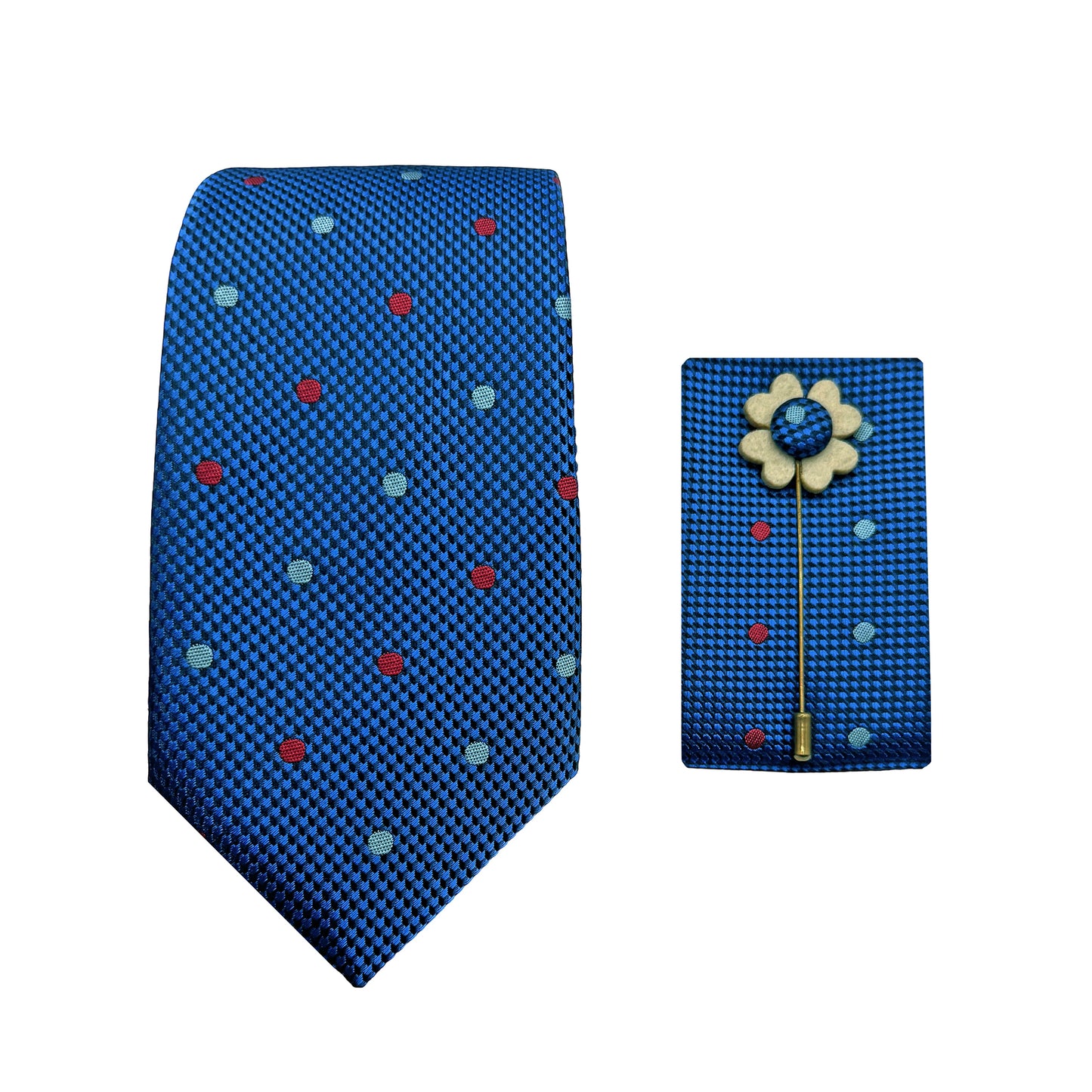 Royal/Navy/Red Spotted Textured 7.5cm Width Tie/Pocket Square/Lapel Pin Combo Sets