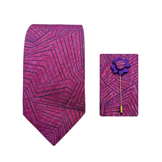Magenta Luxury Textured Abstract Weave 7.5cm Width Tie/Pocket Square/Lapel Pin Combo Sets