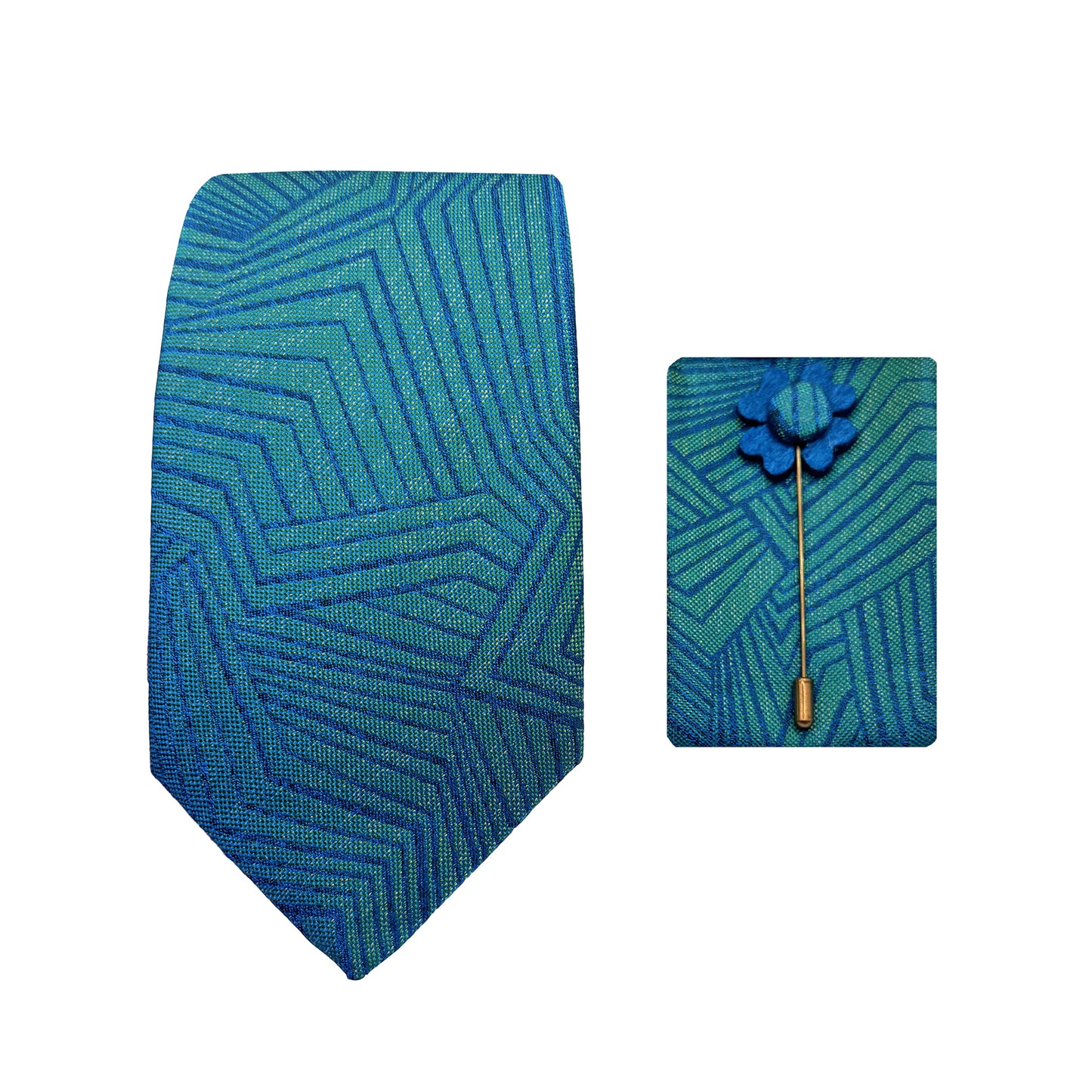 Aqua Luxury Textured Abstract Weave 7.5cm Width Tie/Pocket Square/Lapel Pin Combo Sets