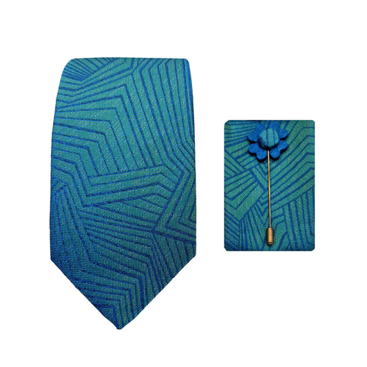 Aqua Luxury Textured Abstract Weave 7.5cm Width Tie/Pocket Square/Lapel Pin Combo Sets