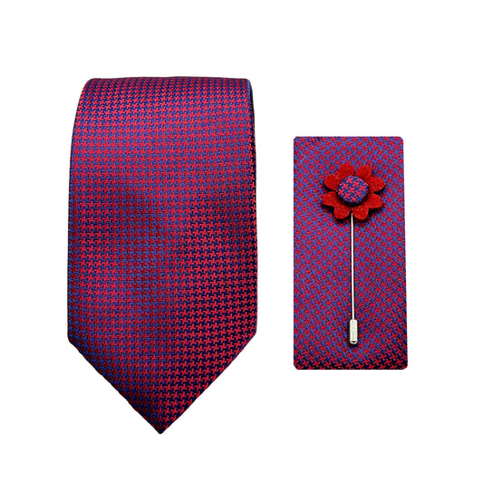 Magenta Luxury Houndstooth Weave 7.5cm Width Tie/Pocket Square/Lapel Pin Combo Sets