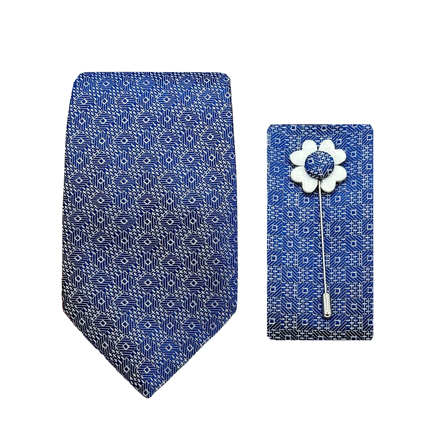 Slate Blue Luxury Geometric Weave 7.5cm Width Tie/Pocket Square/Lapel Pin Combo Sets