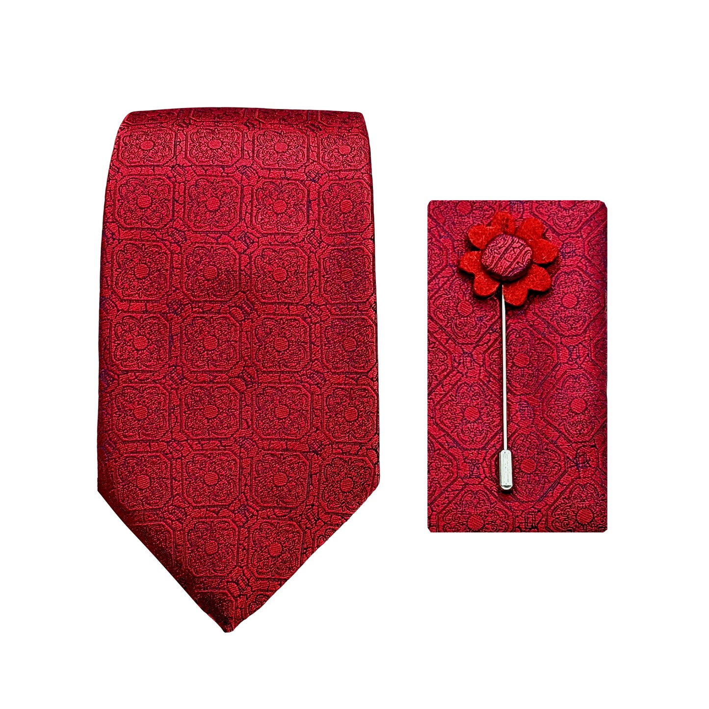 Magenta Luxury Geometric Weave 7.5cm Width Tie/Pocket Square/Lapel Pin Combo Sets