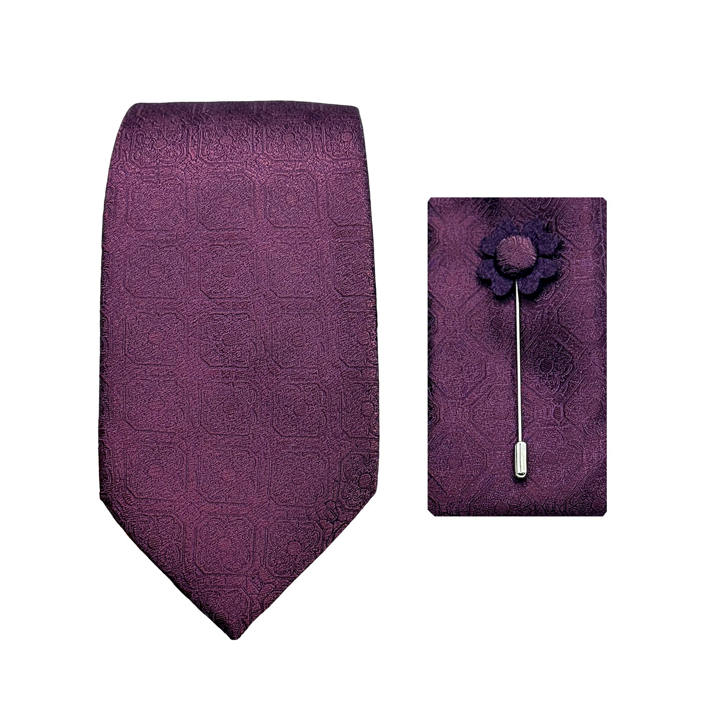 Grape Luxury Geometric Weave 7.5cm Width Tie/Pocket Square/Lapel Pin Combo Sets