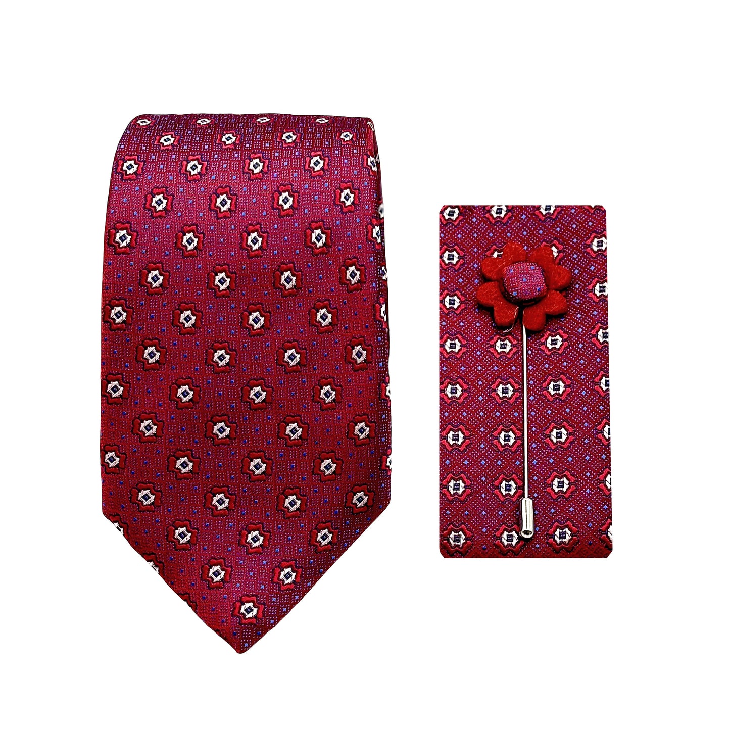 Magenta Luxury Geometric Motif Weave 7.5cm Width Tie/Pocket Square/Lapel Pin Combo Sets