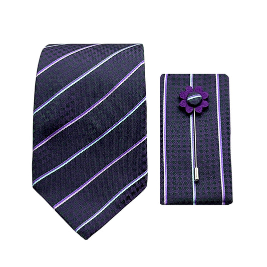 JACOMBO223010 JAMES ADELIN Luxury Stripe 7.5cm Width Tie/Pocket Square/Lapel Pin Combo Sets