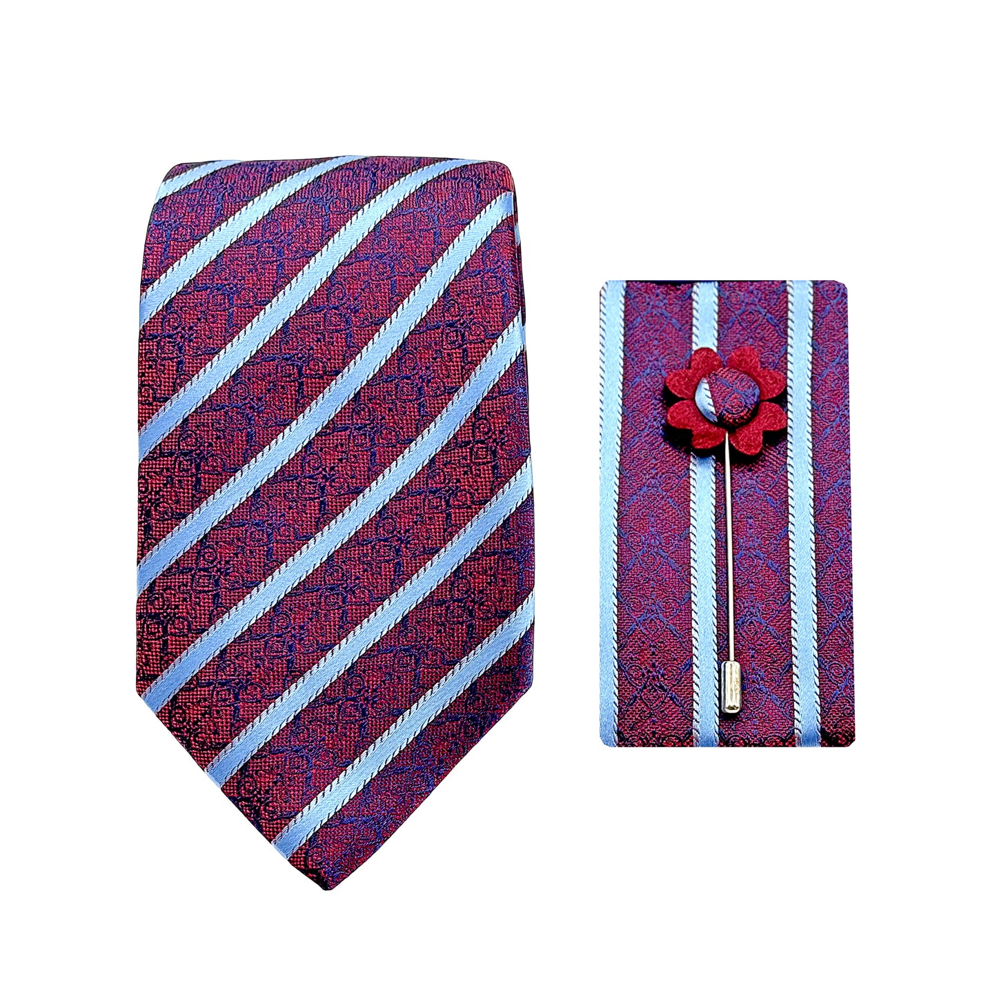 Magenta/Blue Luxury Striped Geometric Weave 7.5cm Width Tie/Pocket Square/Lapel Pin Combo Sets