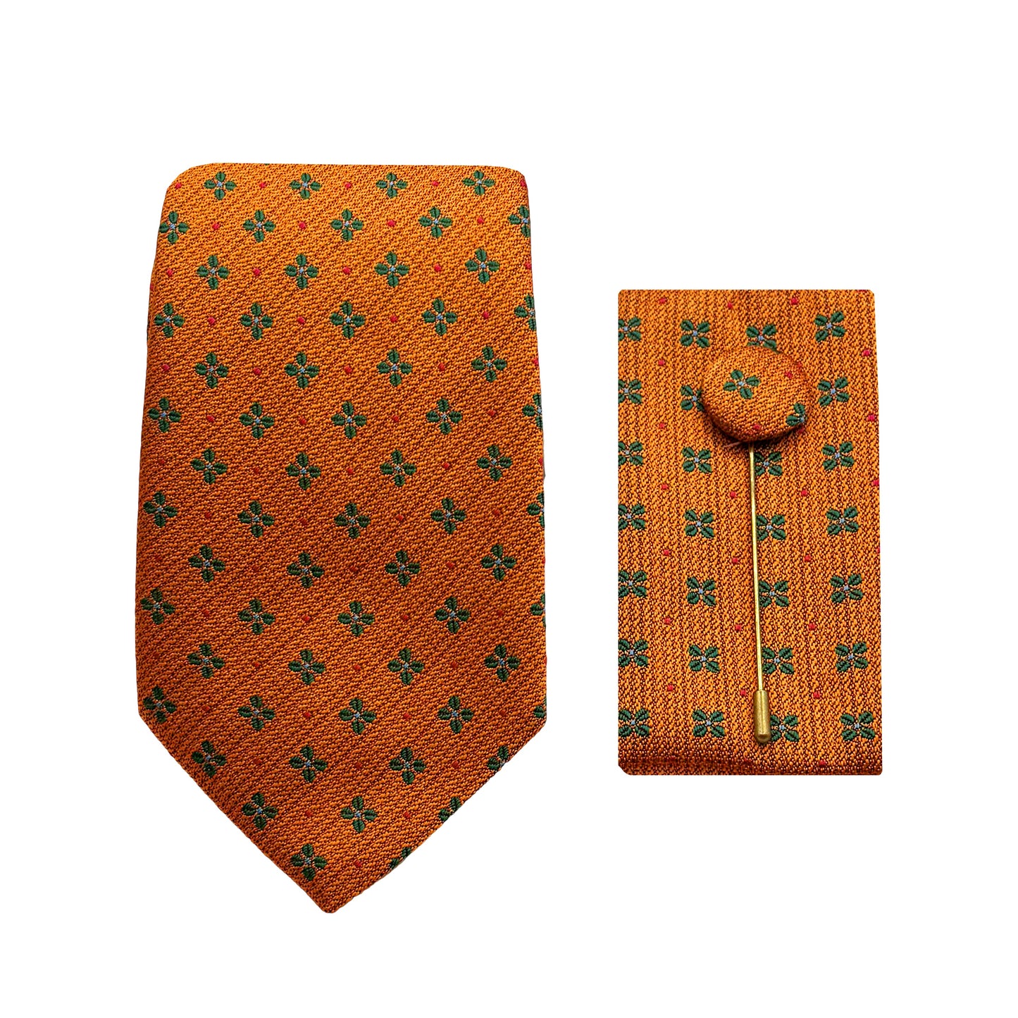 Orange Luxury Textured Geometric Weave 7.5cm Width Tie/Pocket Square/Lapel Pin Combo Sets