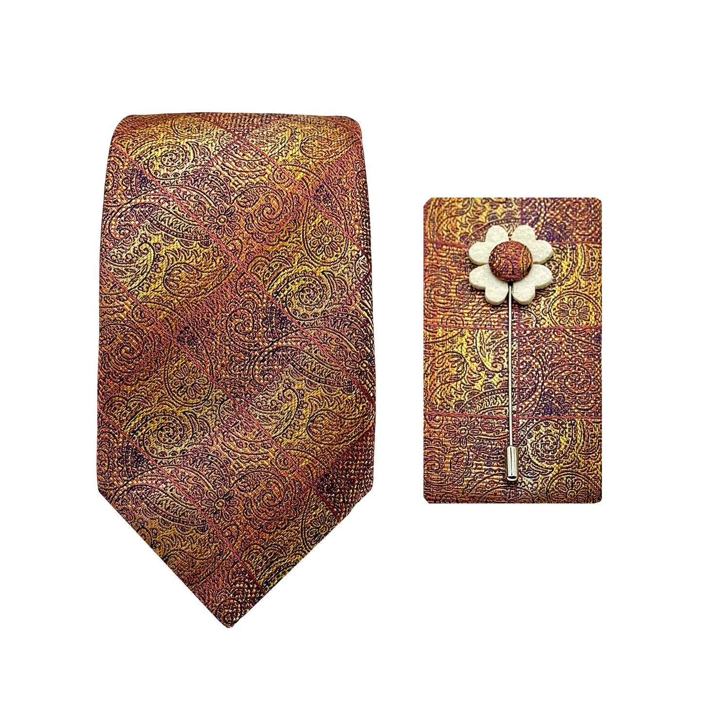 Blue/Red Luxury Paisley Window Pane Check Weave 7.5cm Width Tie/Pocket Square/Lapel Pin Combo Sets